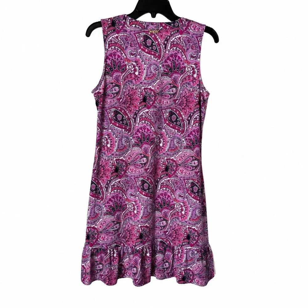 Michael Kors Dress Paisley Ruffle Hem Women M Pink Sleeveless Shift